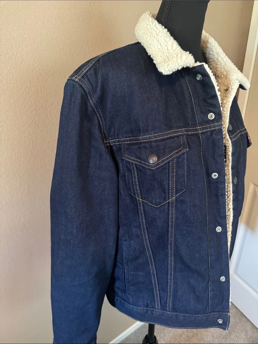 Levi's Dark Blue Denim Sherpa-Lined Pea Coat